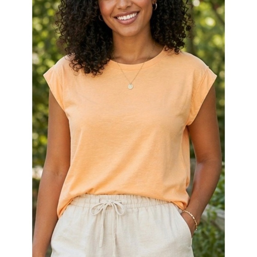 Joie Womens Muscle Tee Gold Large Cap Sleeve 100% Cotton‎ Knit Top
